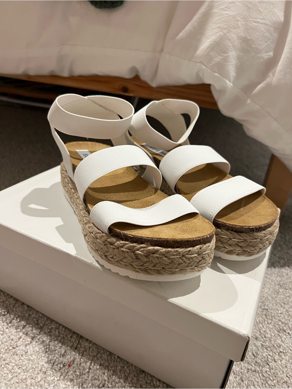 Steve Madden White Espadrille Platform Sandals with Jute Wrap